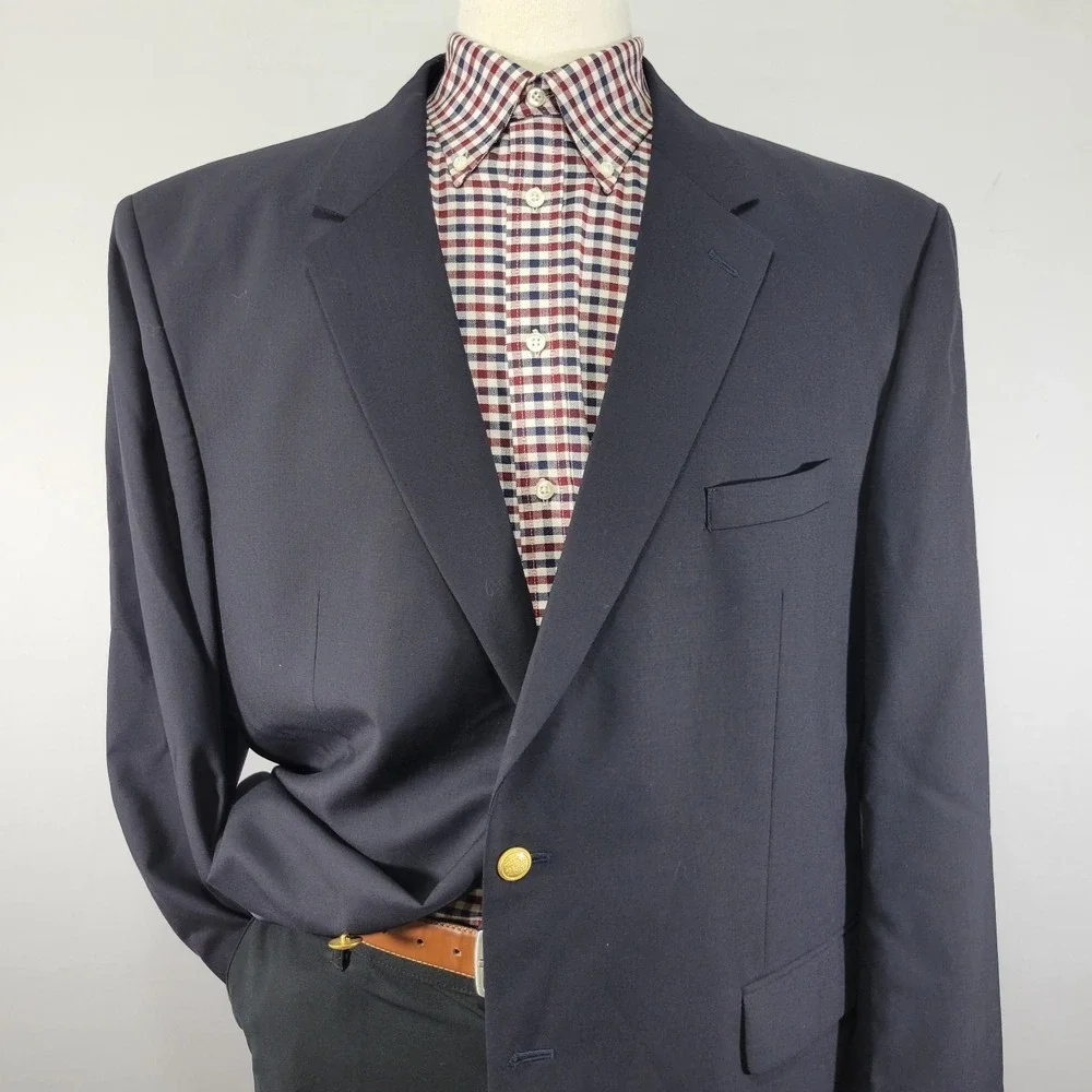 JOS A BANK Men's Sport Coat Blazer Two Golden Button Navy Twill‎ Wool Size 40R